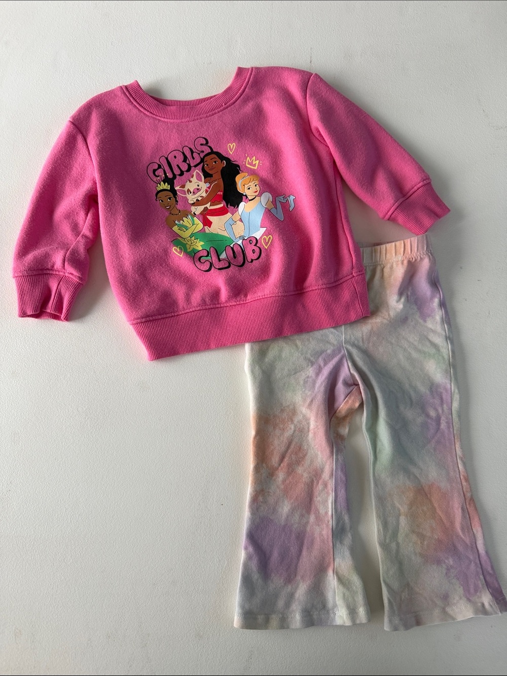 Disney - Pink Princess Sweatshirt with Pastel Tie-Dye flared Bottoms